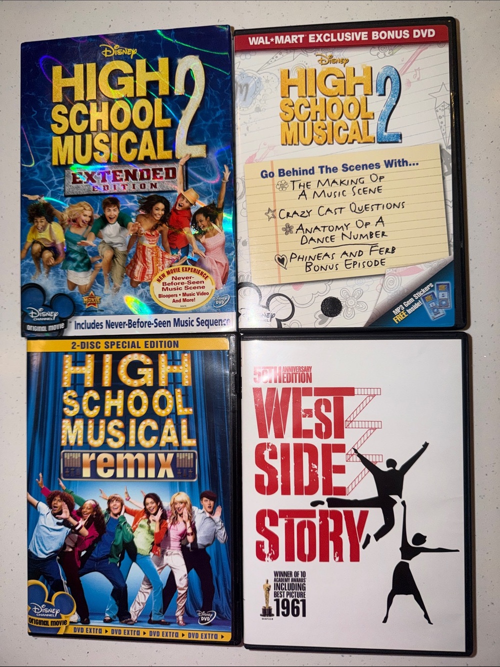 Bundle of High School Musical and West Side Story DVDs